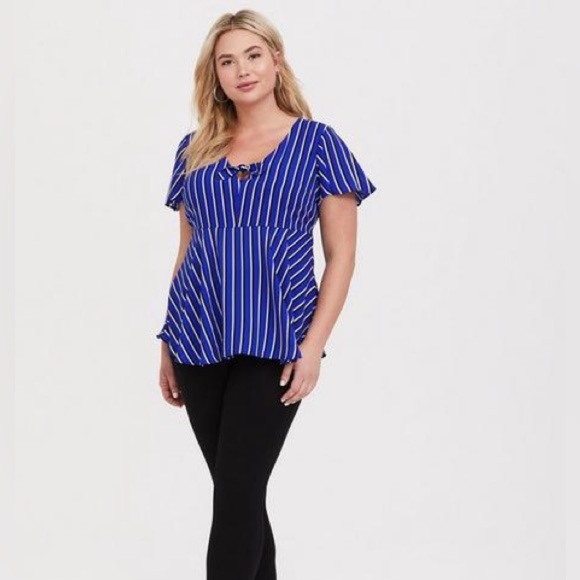 Torrid Blue Stripe Georgette Bow Blouse 2x - Picture 2 of 10